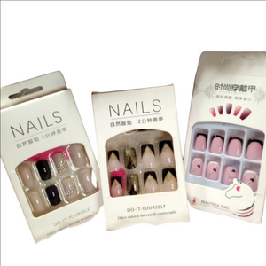 Pack of 3 short/medium square black rhinestone glitter black false nails NWT